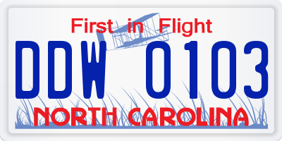 NC license plate DDW0103