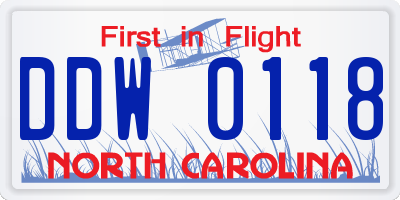 NC license plate DDW0118