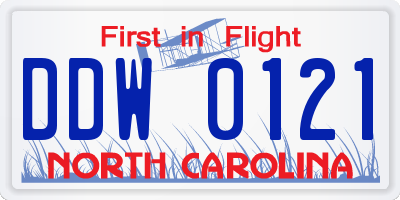 NC license plate DDW0121