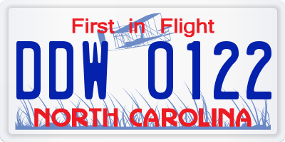 NC license plate DDW0122