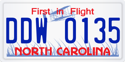 NC license plate DDW0135