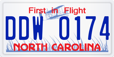 NC license plate DDW0174