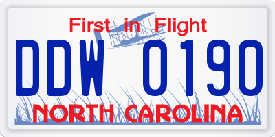 NC license plate DDW0190