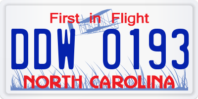 NC license plate DDW0193