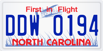 NC license plate DDW0194