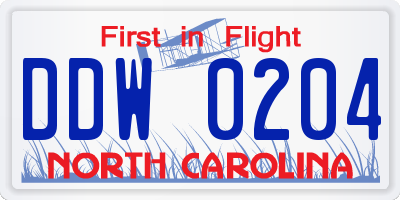 NC license plate DDW0204
