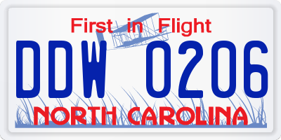 NC license plate DDW0206