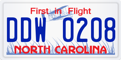 NC license plate DDW0208