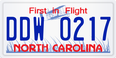 NC license plate DDW0217