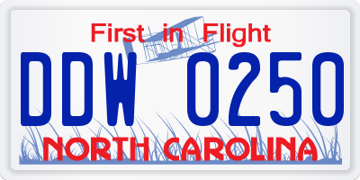 NC license plate DDW0250