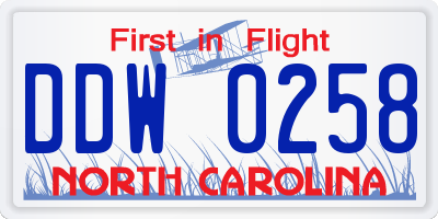 NC license plate DDW0258