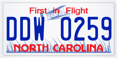 NC license plate DDW0259