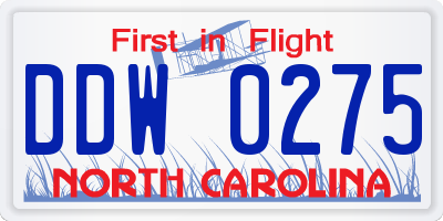 NC license plate DDW0275