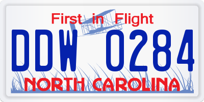 NC license plate DDW0284