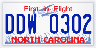 NC license plate DDW0302
