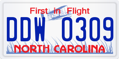 NC license plate DDW0309
