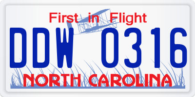 NC license plate DDW0316