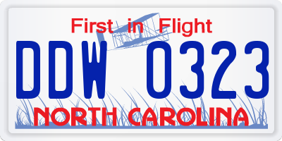 NC license plate DDW0323