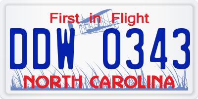 NC license plate DDW0343
