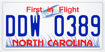 NC license plate DDW0389