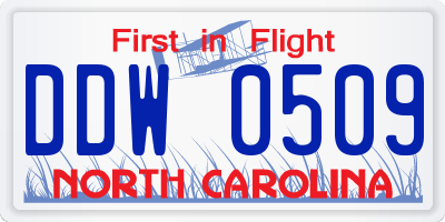 NC license plate DDW0509
