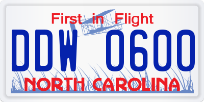 NC license plate DDW0600