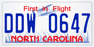 NC license plate DDW0647