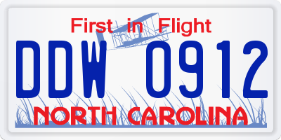 NC license plate DDW0912