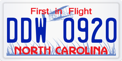 NC license plate DDW0920