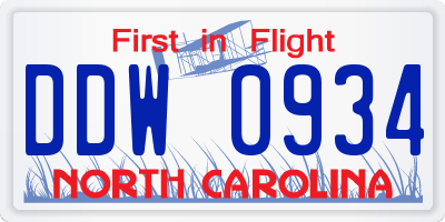 NC license plate DDW0934