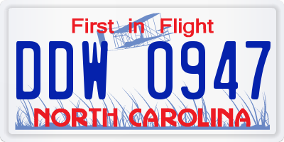 NC license plate DDW0947