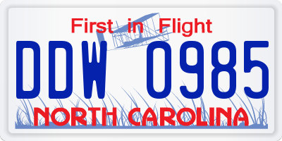 NC license plate DDW0985