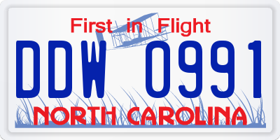 NC license plate DDW0991