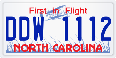 NC license plate DDW1112