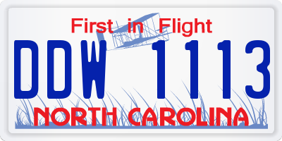 NC license plate DDW1113