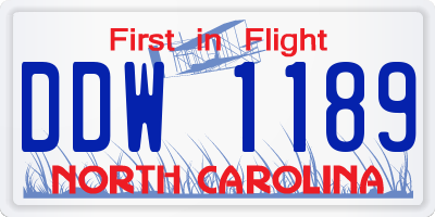 NC license plate DDW1189