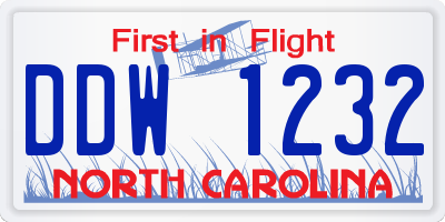 NC license plate DDW1232