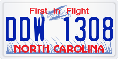 NC license plate DDW1308
