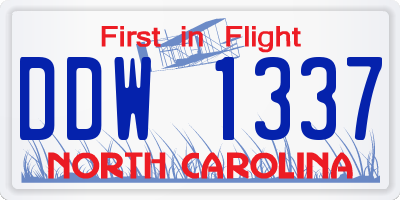 NC license plate DDW1337