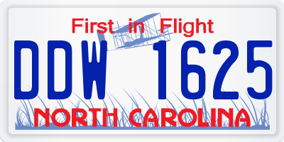 NC license plate DDW1625