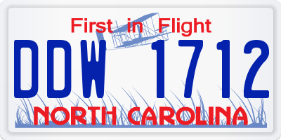 NC license plate DDW1712