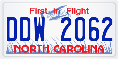 NC license plate DDW2062