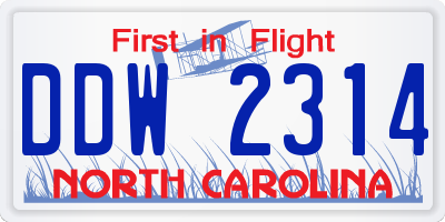 NC license plate DDW2314