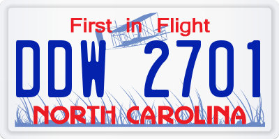 NC license plate DDW2701
