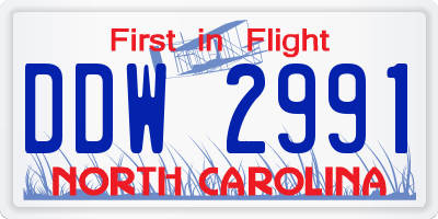 NC license plate DDW2991