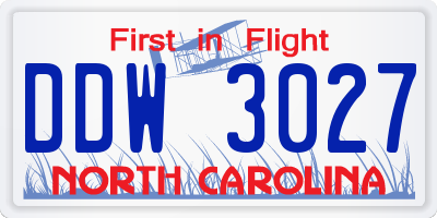 NC license plate DDW3027