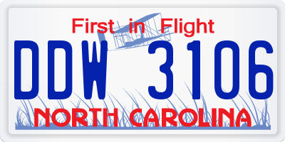 NC license plate DDW3106
