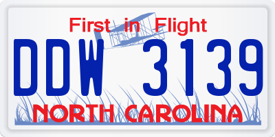 NC license plate DDW3139