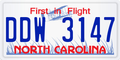 NC license plate DDW3147