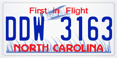 NC license plate DDW3163